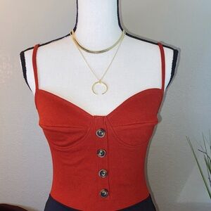 Elegant Rust Button-Front Bodysuit